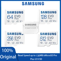 SAMSUNG-EVO Plus Micro SD Card with Adapter, Memory Card, TF CardU3, V30, 64GB, 128GB, 256GB, 512GB, A1, U1, V10, Flash Card for