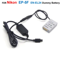 EP-5F DC Coupler EN-EL24 ENEL24 Dummy Battery+USB Type C USB-PD Converter To DC Power Cable For Nikon 1 J5 1J5 Camera