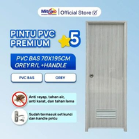 Pintu PVC Bukaan Kanan/Kiri dengan Gagang Pintu BAS 70X195 Cm Grey Tidy - Proteksi Ganda Extra Bubbl
