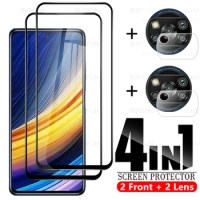 4in1 Full Cover Tempered Glass Case For xiaomi poco x3 pro HD Glass For pocco x3 nfc m3 pro 5g f3 x3 pro Camera Protective Film