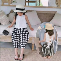 BAJU SETELAN ANAK PEREMPUAN KOREAN STYLE USIA 2-6 TAHUN MODEL CROP TOP DAN CELANA POLKADOT Fashion L