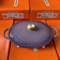 31cm Cool Color Enamel Pot High Appearance Horizontal Relief Cast Iron Pot Elliptical Household Cooking Pots Kitchenware