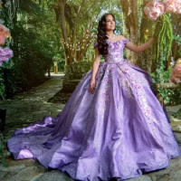 ANGELSBRIDEP Purple Quinceanera Dresses Sequined Applique Lace Up Corset Sweet 16 Dress Mexican Prom Gowns Birthday Party Dress