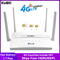 KuWFi 4G LTE Wifi Router 300Mbps Wireless Router With SIM Card Slot Four External Antennas Wifi Repeater Support 32 WiFi Users