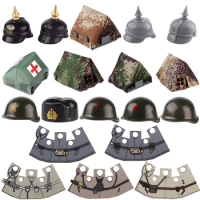 Military Building Blocks Solider Figures Gifts German Soviet USA Printed Pattern Cloak Prussian Helmet Camouflage Tent Kids Toys