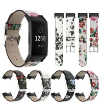 18mm Genuine Retro elegant Leather Printed Strap For Fitbit Charge 3 Watch Bracelet Replacement For Fitbit Charge 3 Watch band