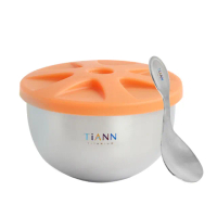 【TiANN 鈦安】純鈦雙層 鈦碗含橘蓋+小湯匙(550ml)