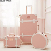 20/22/24/26 inch large travel bag with wheels Trolley Suitcase set Retro Rolling luggage trolley luggage case Cosmetic bag