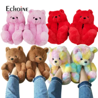 Echoine Women Winter Warm House Shoes Teddy Bear Slippers Soft Home Indoor Slipper Ladies Cute Cartoon Funny Kigurumi Shoes