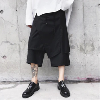 Japanese Pants for Men Bermuda Shorts Loose Black Gothic Wide Leg Trousers Harajuku Fashion Streetwear Samurai Style Plus Size