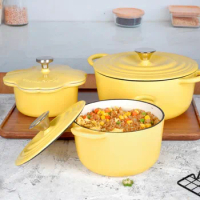 Goose Yellow Enamel Pot Cookware Cauldron Cast Iron , Home Non Stick Pot Cast Iron Casserole, Induction Cooker Pots for Cooking
