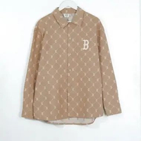 Kemeja MLB B BIG MONOGRAM LINE WHITE BEIGE LONG SHIRT 100% ORIGINAL Size M