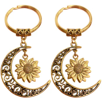 2 Pcs Key Chain Pendant Sunflower Keychain Decorative Boho Decorate Moon Alloy Keychains for Backpac