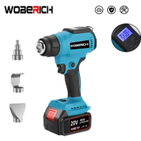 WOBERICH Portable Heat Gun Cordless Electric Heat Gun 30-550℃ LED Temperature Display with 3 Nozzle For Makita 18V Battery