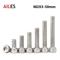 M2 A2-70 304 Stainless Steel Allen Hexagon Hex Socket Cap Head Screws Bolt DIN912 M2x3 4 5 6 7 8 10 12 20 25 30 35 40 45 50mm