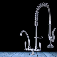 Deck Mounted solid brass kitchen faucet high pressure Sink faucet Pull down 360 degree rotation tap Single cold water faucet