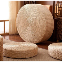 Japanese Kusyen Rotan Rumput Cushion Round Straw Woven Tatami Cushion Mengkuang Floor Futon Pouf Ott