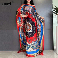 WINYI high quality Summer Muslim Fashion boho Popular printed Silk Kaftan Maxi dress Beach Bohemian kaftan long dress for lady