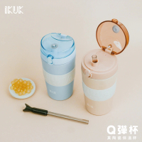 IKUK 艾可 真陶瓷保溫保冰中Q彈杯600ml(吸管自動彈跳/附杯袋、粗吸管)