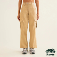 【Roots】Roots女裝-舒適生活系列 兩側大口袋有機棉寬褲(咖色)