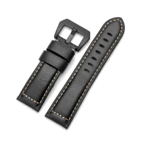 Vintage Oil Wax GenuineLeather Watch Strap Blue Watchband 18mm 20mm 22mm Silver Buckle for Panerai Fossil Watch Accessories