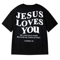 Kaos Hitam YSMYID Kaos Spiritual Katolik Kristen |   Yesus Mengasihi Anda |   Baju Pria & Wanita Uni