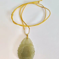 Nature Jade Necklace Nature color Jade Pendant Necklace Hand made braid necklace