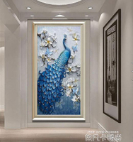 現代簡約過道走廊掛畫歐式玄關客廳餐廳壁畫書房北歐裝飾畫藍孔雀 【麥田印象】