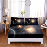 Star Digital Printed 3pc Polyester Fitted Sheet Mattress Cover Four Corners with Elastic Band Bed Sheet Pillowcases