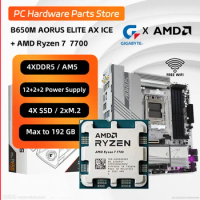 AMD Ryzen 7 7700 and GIGABYTE B650M AORUS ELITE AX ICE White Motherboard Kit 4xDDR5 2xM.2 R7 7700 CPU with B650m Mainboard set