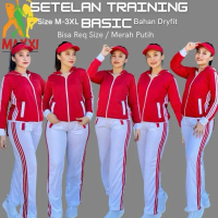 Stelan Baju Senam Zumba Aerobic Indoor Outdoor Olahraga Sport - merah putih, S