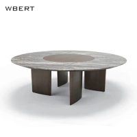 Wbert Italian Minimalist Solid Wood Marble Combination Dining Table Modern Simple Round Dining Table Household Dining T