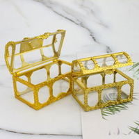 [Hare.D]現貨 金框透明百寶箱 迷你百寶箱 黃金箱 蛋糕 插牌 蛋糕裝飾 生日派對 甜點裝飾 烘培裝飾