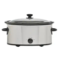 6 Quart Oval Slow Cooker, Stainless Steel Finish, Glass Lid