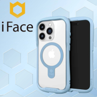 【iFace】iPhone 15 Pro Reflection MagSafe 抗衝擊強化玻璃保護殼(莫蘭迪藍色)