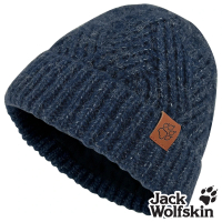 【Jack wolfskin 飛狼】交叉針織紋內刷毛保暖帽 羊毛帽(丈青)