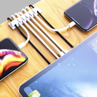 5Pcs Silicone Cable Organizer Set 1/2/3/5/7 Holes Strong Adhesive Non-Magnetic Anti-Static Flexible Keep Tidy Desktop Charging C