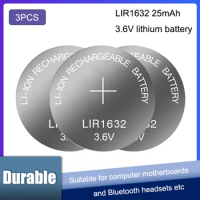 3PCS LIR1632 3.6V Lithium Rechargeable Button Coin Cell Battery Can Replace CR21632 For watches