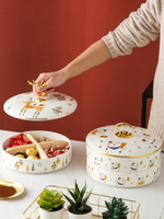 干果盤糖果盒創意現代客廳家用陶瓷雙層旋轉水果零食盤分格收納盒