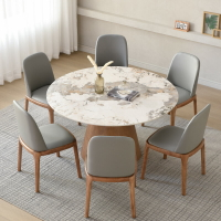 北歐實木 圓形餐桌椅組合 現代簡約 家用 帶轉盤 大理石圓桌