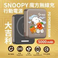 【SNOOPY 史努比】手錶磁吸三合一無線充魔方行動電源 5000mAh (Apple Watch/MagSafe)-大吉利