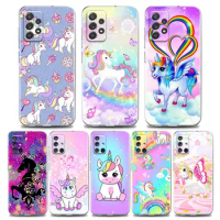 Cartoon Rainbow Unicorn Clear A55 Case For Samsung Galaxy A34 A35 A52 5G A53 A72 A54 A73 A51 A33 A32 A24 A22 A23 A55 Phone Cover