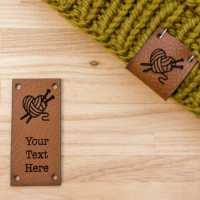 Custom Text Knitting Heart Faux Leather Sew In Tags for Knitting
