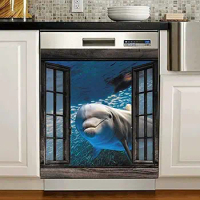 Homega Love Dolphin Dishwasher Magnet Sticker Cover,Ocean Sea Fridge Door Magnetic Decal,Funny Animal Refrigerator Panel Vinyl C