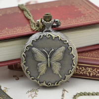 50pcs/lot Quartz Pocket Watch High Quality Butterfly Pocket Watch Necklace Gift Watch Wholesale