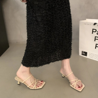 Kasut Tumit Tinggi, Hitam, Gaya Perancis, Sesuai untuk Aktiviti Luar, Sandal Rom Baharu flat  sandal