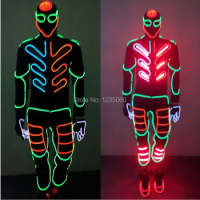 EL Wire Light up Costumes Party Suits Amazing Christmas Supplies DJ Club Wears LED Glowing Clothes Fashion Stage Wears Custom