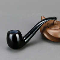 Classic Black Smoking Pipe Handmade Bent Tobacco Pipe Vintage Ebony Wood Pipe 9mm Filter Smoke Pipe