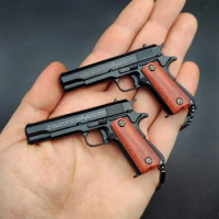 1:3 Mini Colt 1911 Pistol Model Solid Wood Handle Alloy Keychain Detachable Fake Gun Collection Pendants for Adult Gift