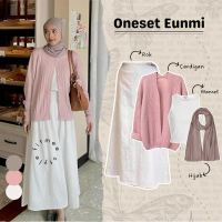 Outfitset OOTD - Eunmi Oneset 4in1 Remaja ( Atasan Outer Cardigan Rajut + Bawahan Rok A-Line Linen +